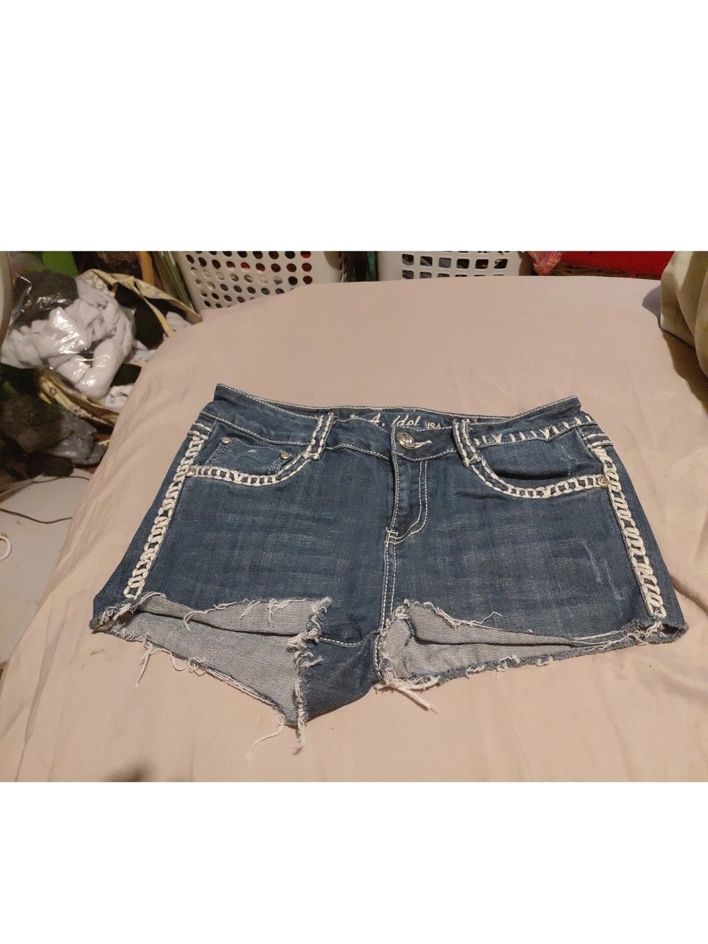 LA Idol USA Denim Jean Shorts  Women's Rhinestone Embellished Distressed Size 9